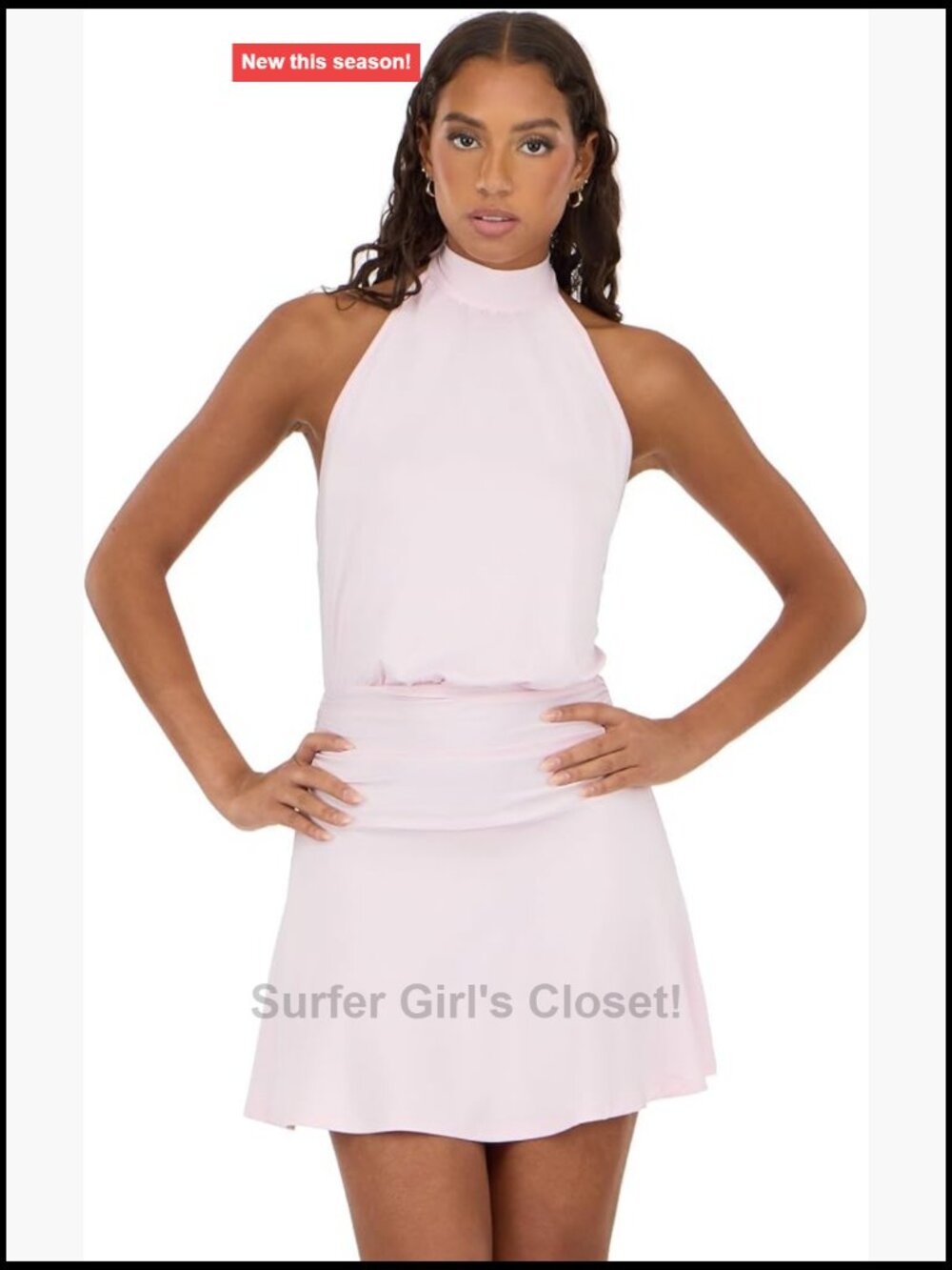 Mock Neck Halter Midi Dress with Band - Slim Fit Asymmetric Neck